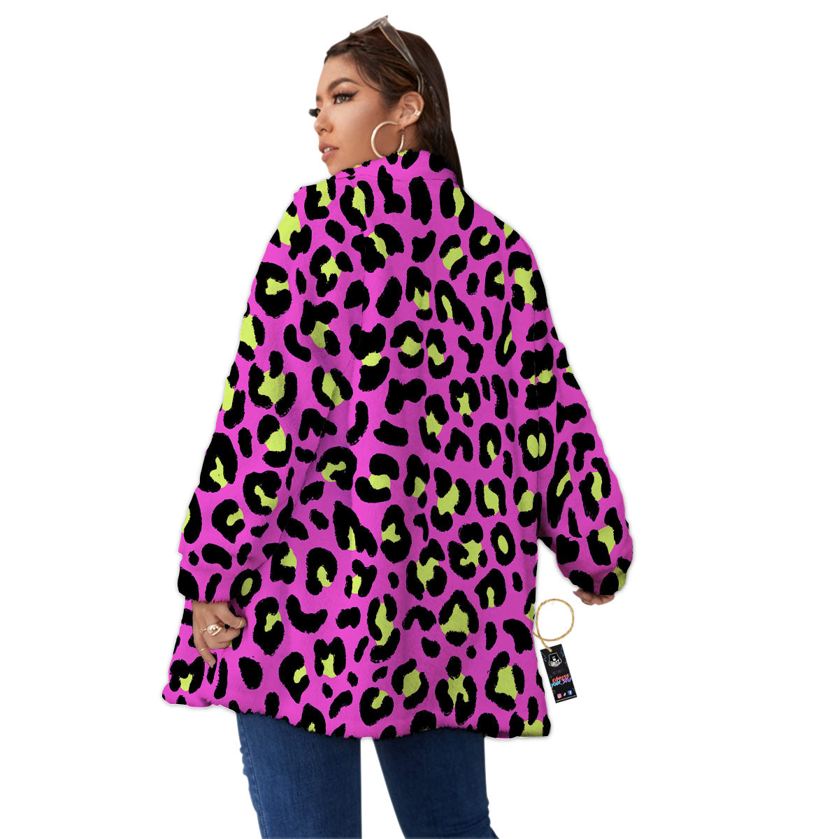 Leopard Yellow And Pink Print Women's Sherpa Jacket-grizzshop