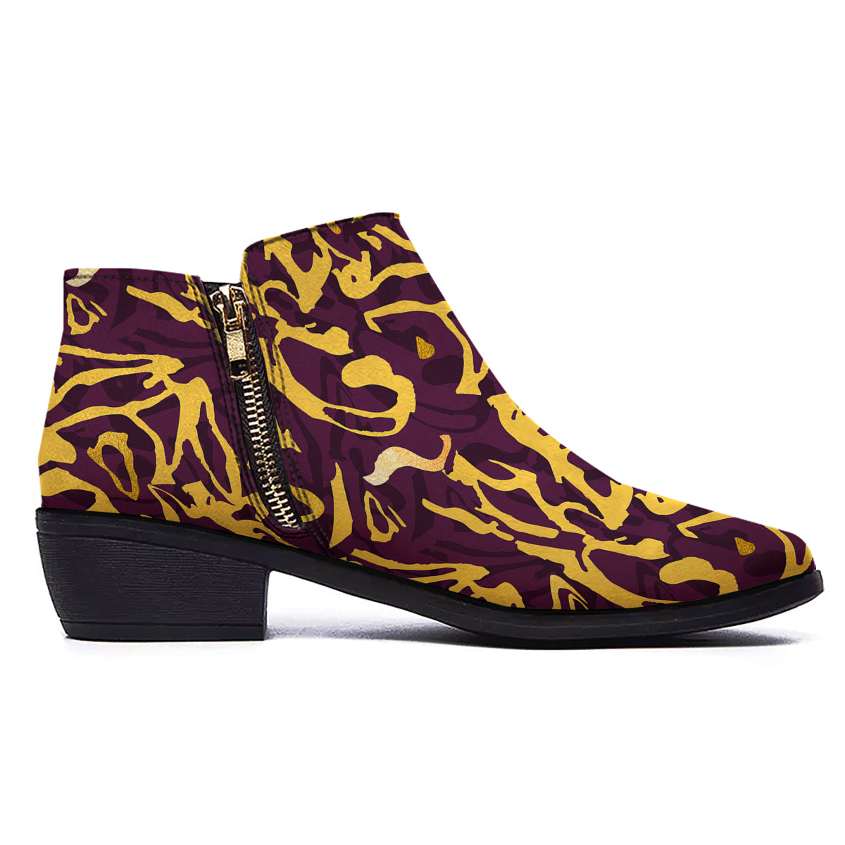 Leopard Yellow And Purple Print Pattern Ankle Boots-grizzshop