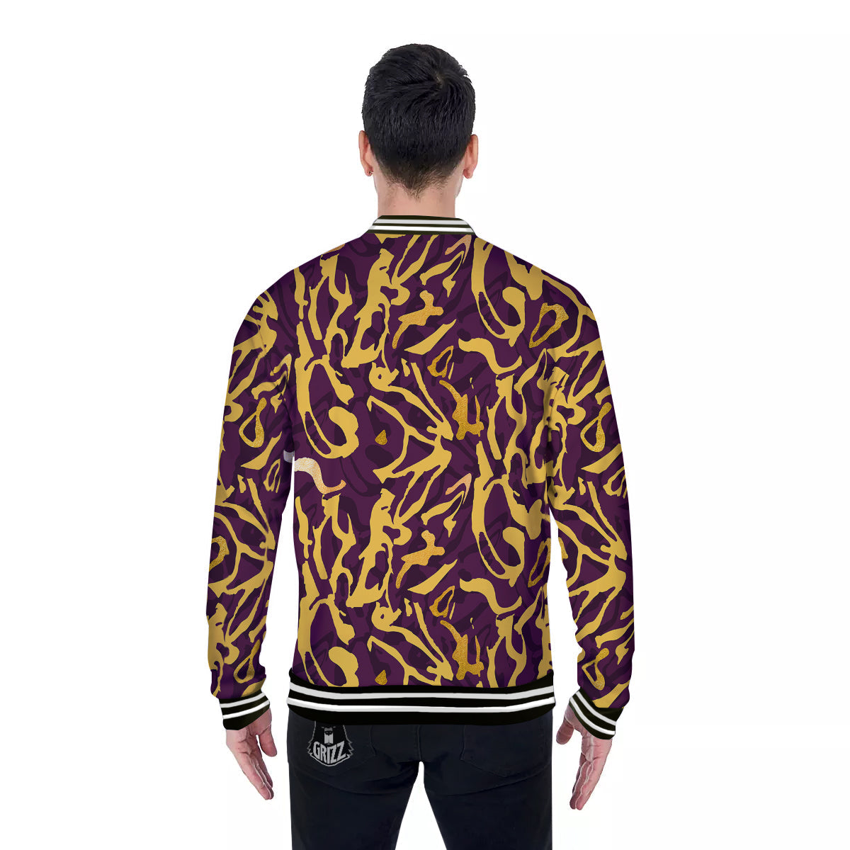 Leopard Yellow And Purple Print Pattern Baseball Jacket-grizzshop