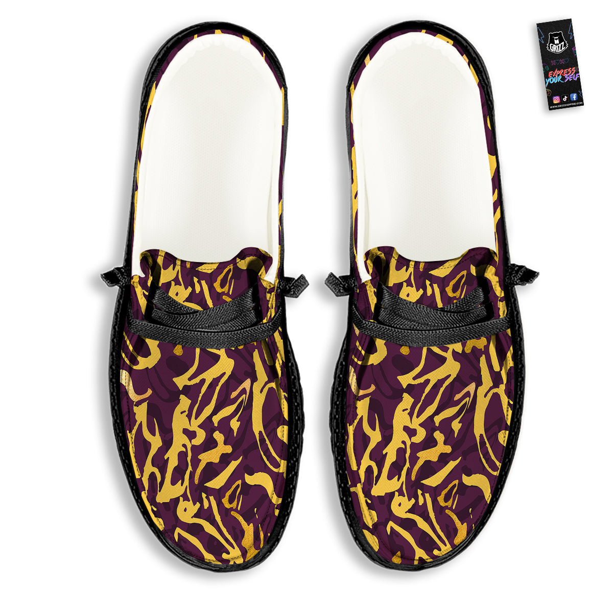 Leopard Yellow And Purple Print Pattern Black Loafers-grizzshop
