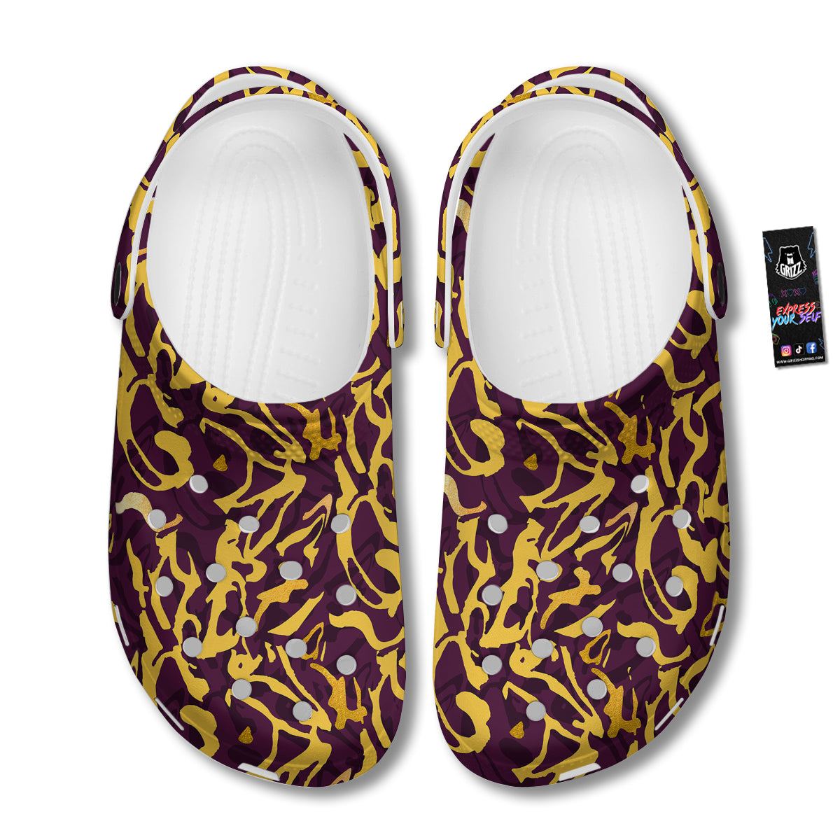 Leopard Yellow And Purple Print Pattern Clog-grizzshop