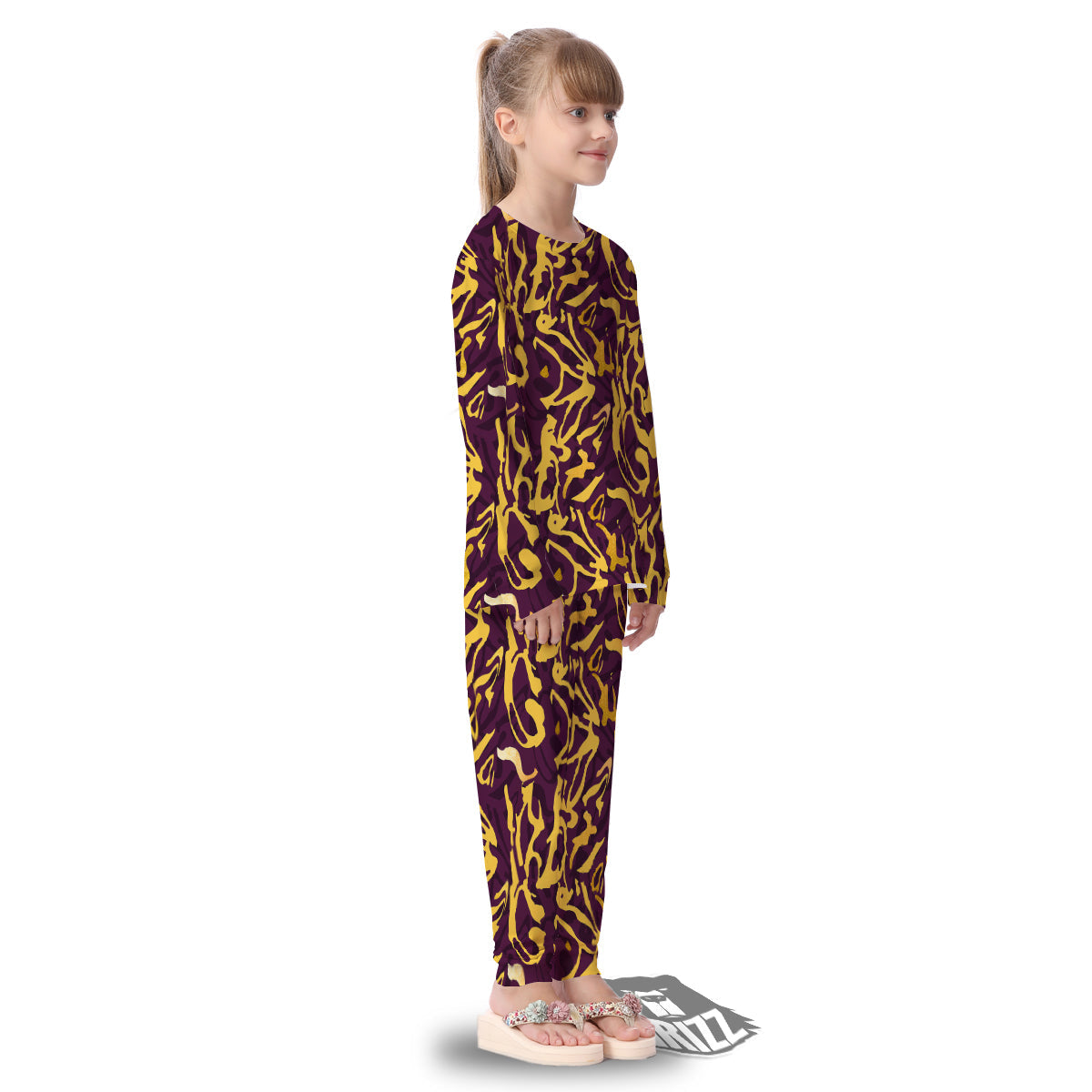 Leopard Yellow And Purple Print Pattern Kid's Pajamas-grizzshop