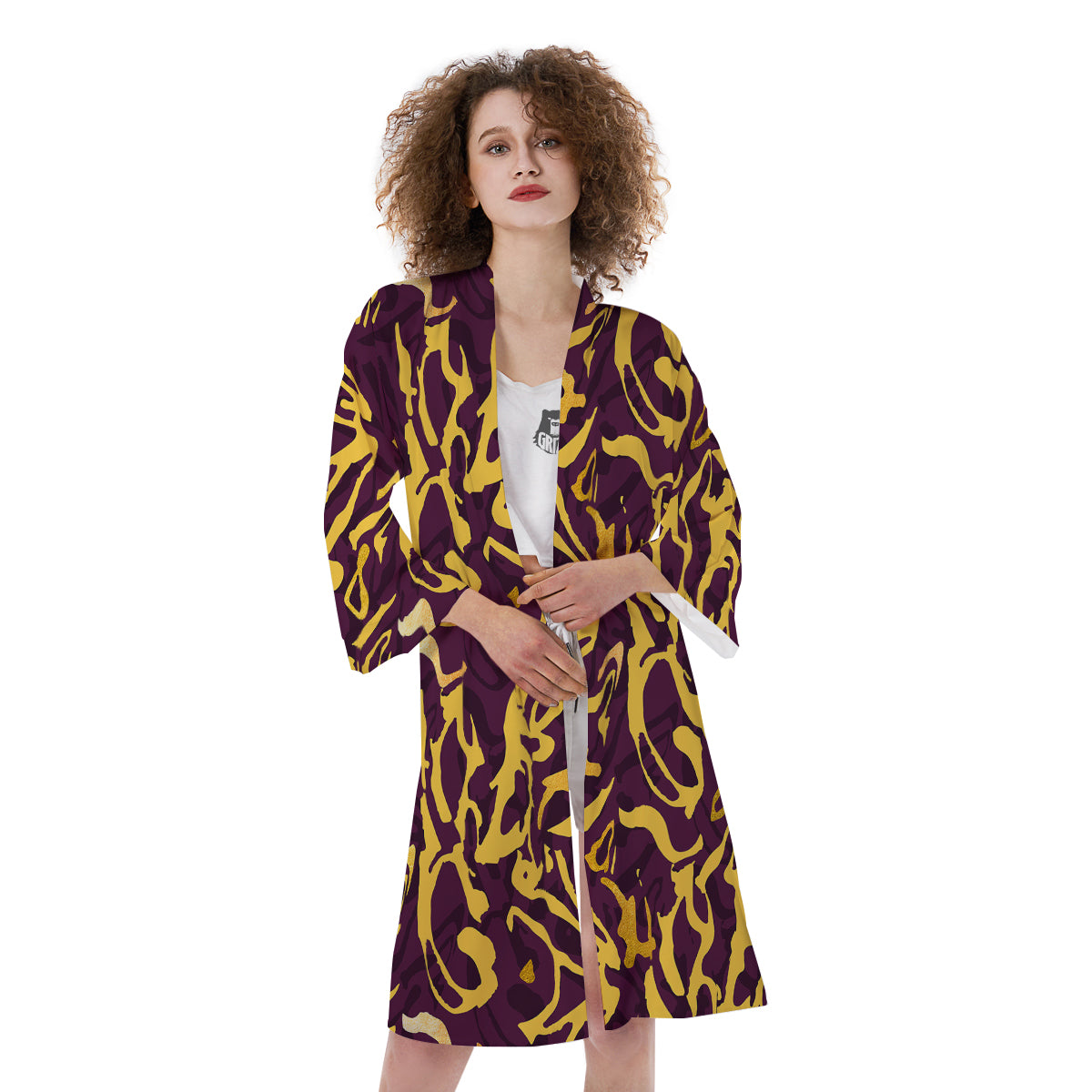 Leopard Yellow And Purple Print Pattern Kimono-grizzshop