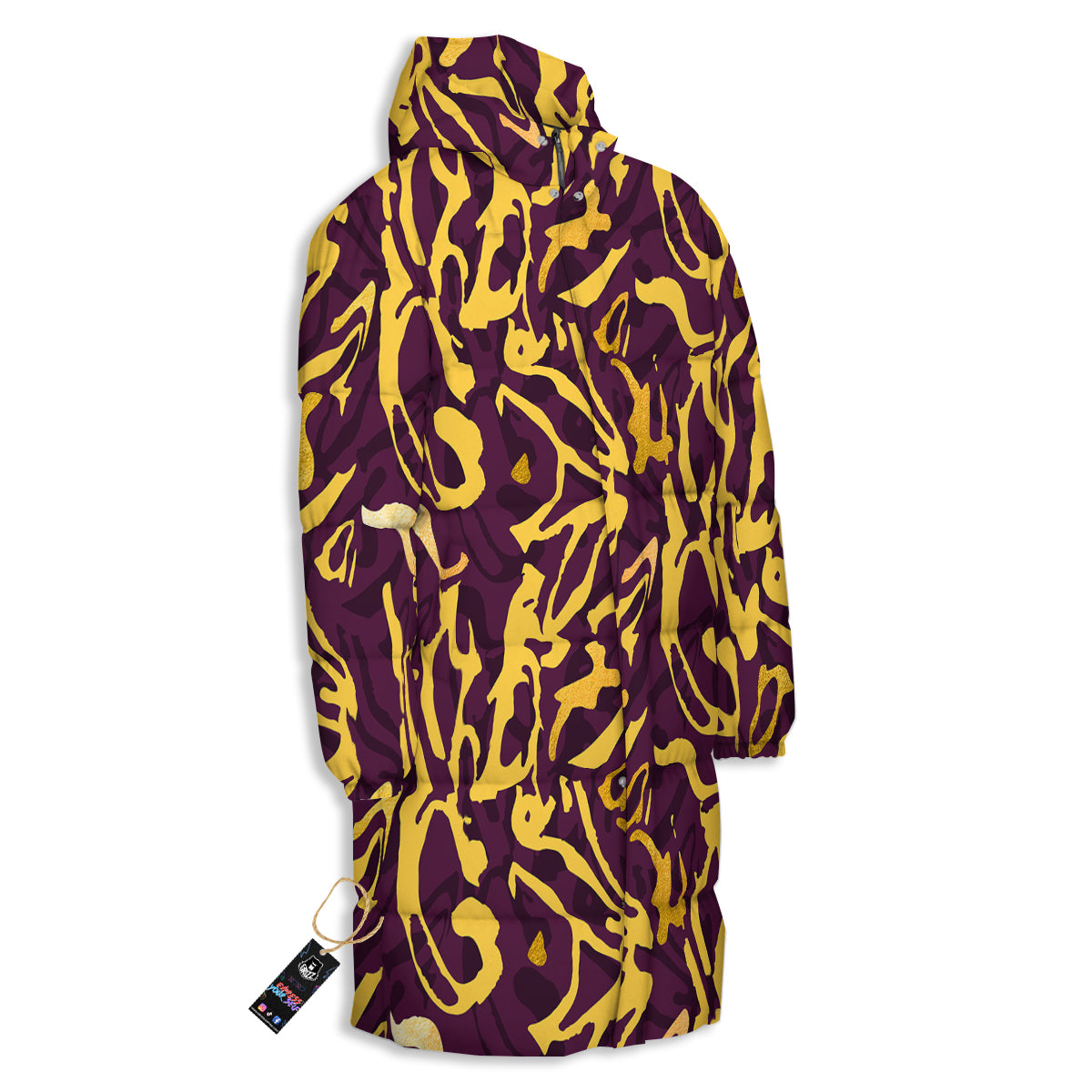 Leopard Yellow And Purple Print Pattern Long Down Jacket-grizzshop