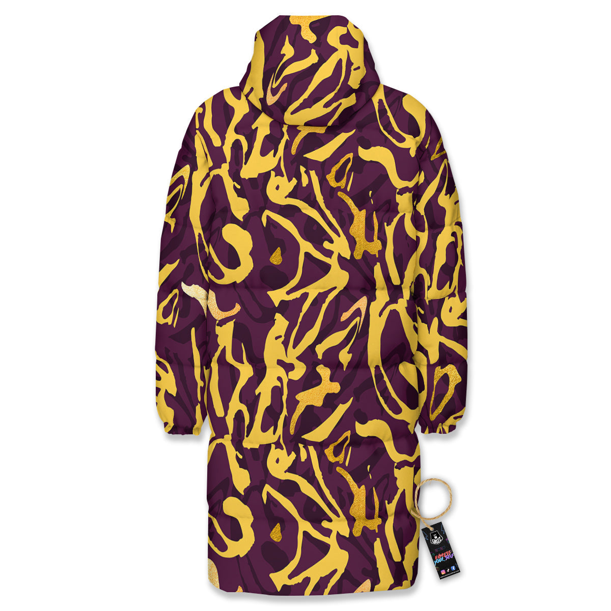 Leopard Yellow And Purple Print Pattern Long Down Jacket-grizzshop