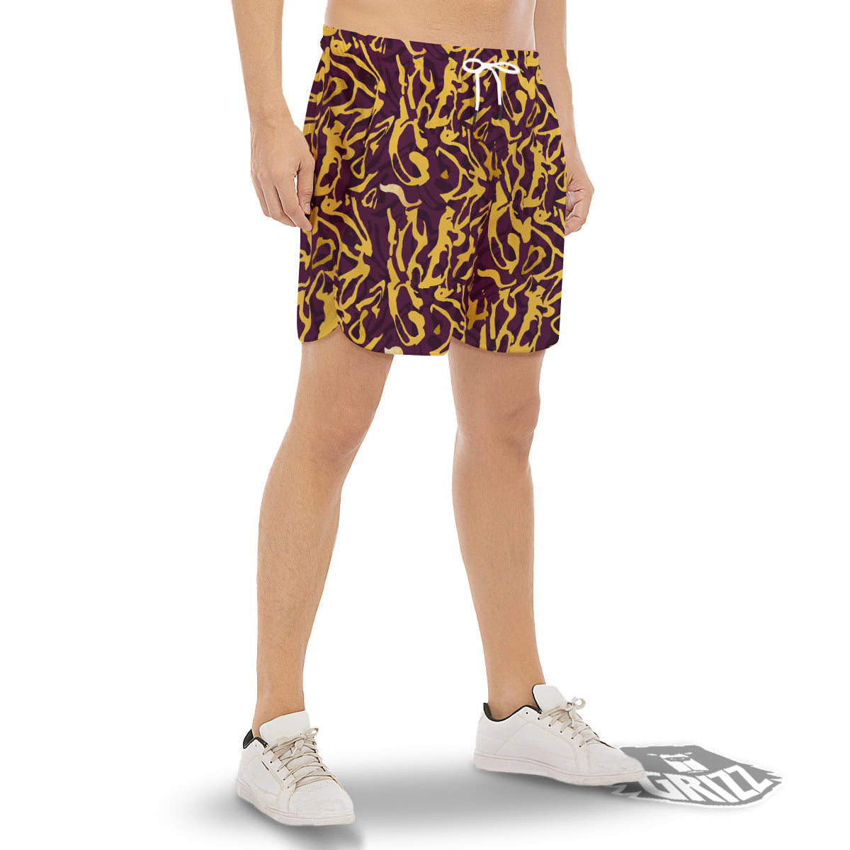 Leopard Yellow And Purple Print Pattern Men's Gym Shorts-grizzshop
