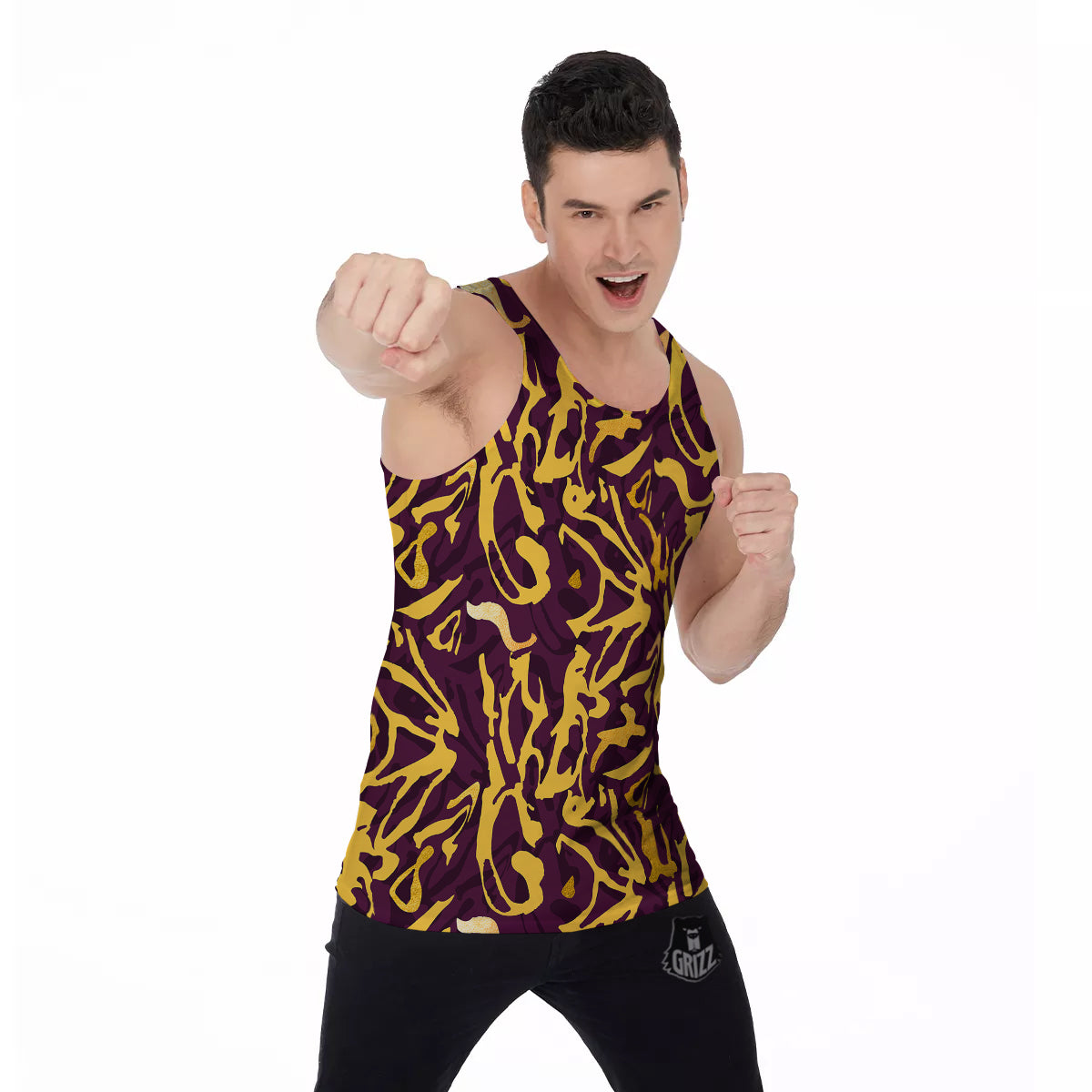 Leopard Yellow And Purple Print Pattern Men's Tank Top-grizzshop