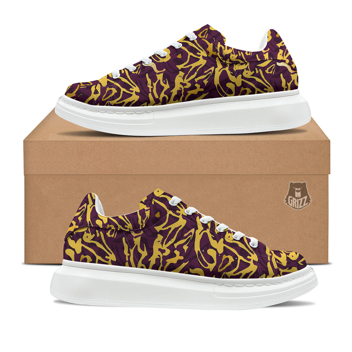 Leopard Yellow And Purple Print Pattern Platform Shoes-grizzshop