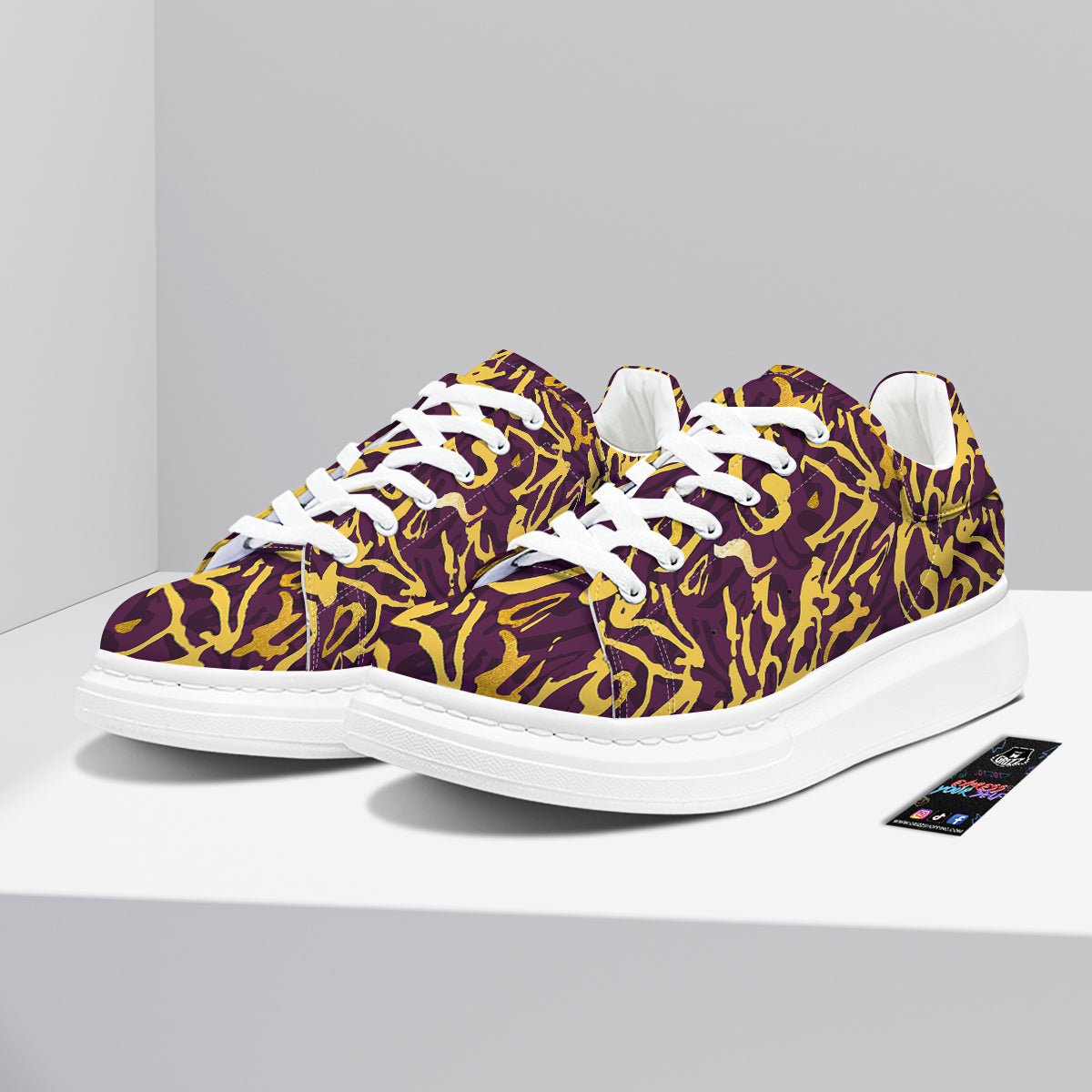 Leopard Yellow And Purple Print Pattern Platform Shoes-grizzshop