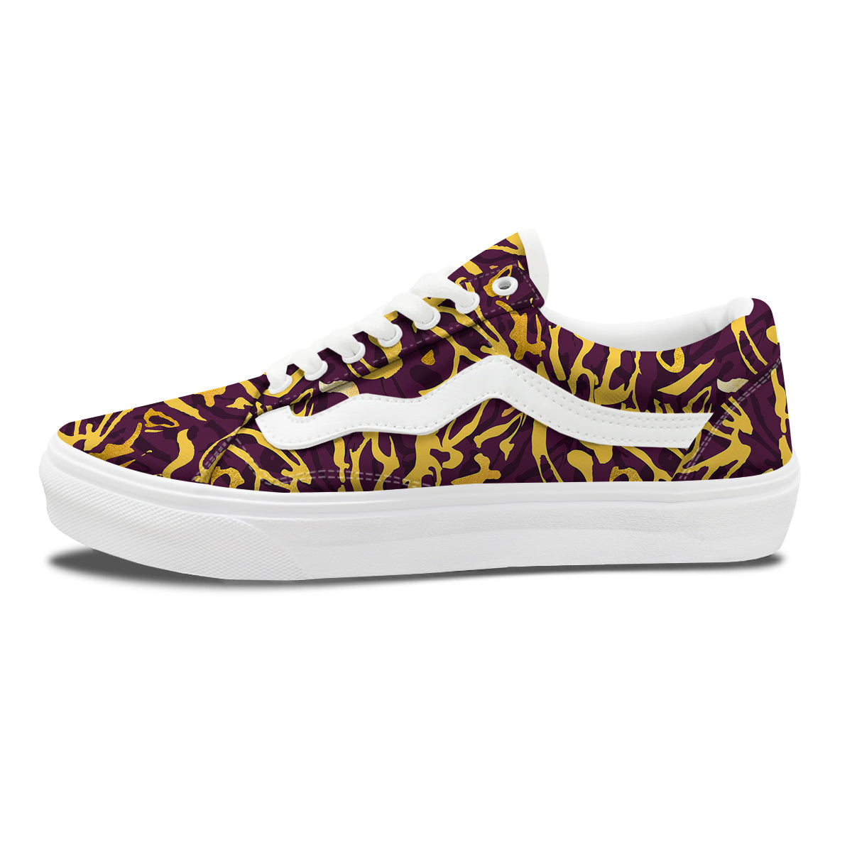 Leopard Yellow And Purple Print Pattern Skate Shoes-grizzshop