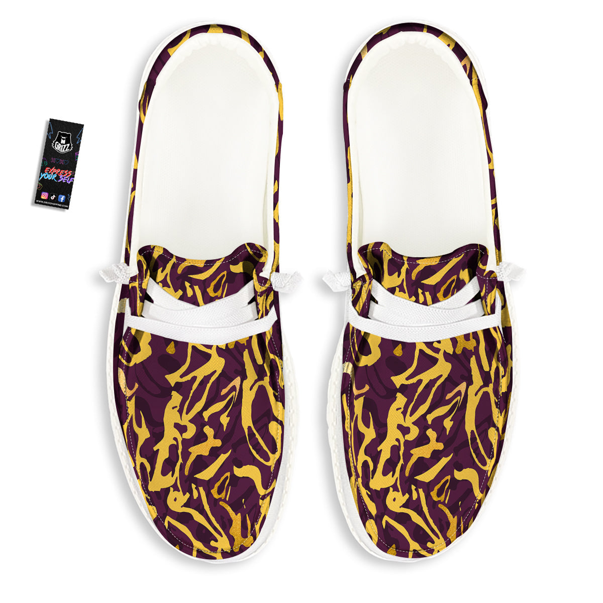 Leopard Yellow And Purple Print Pattern White Loafers-grizzshop