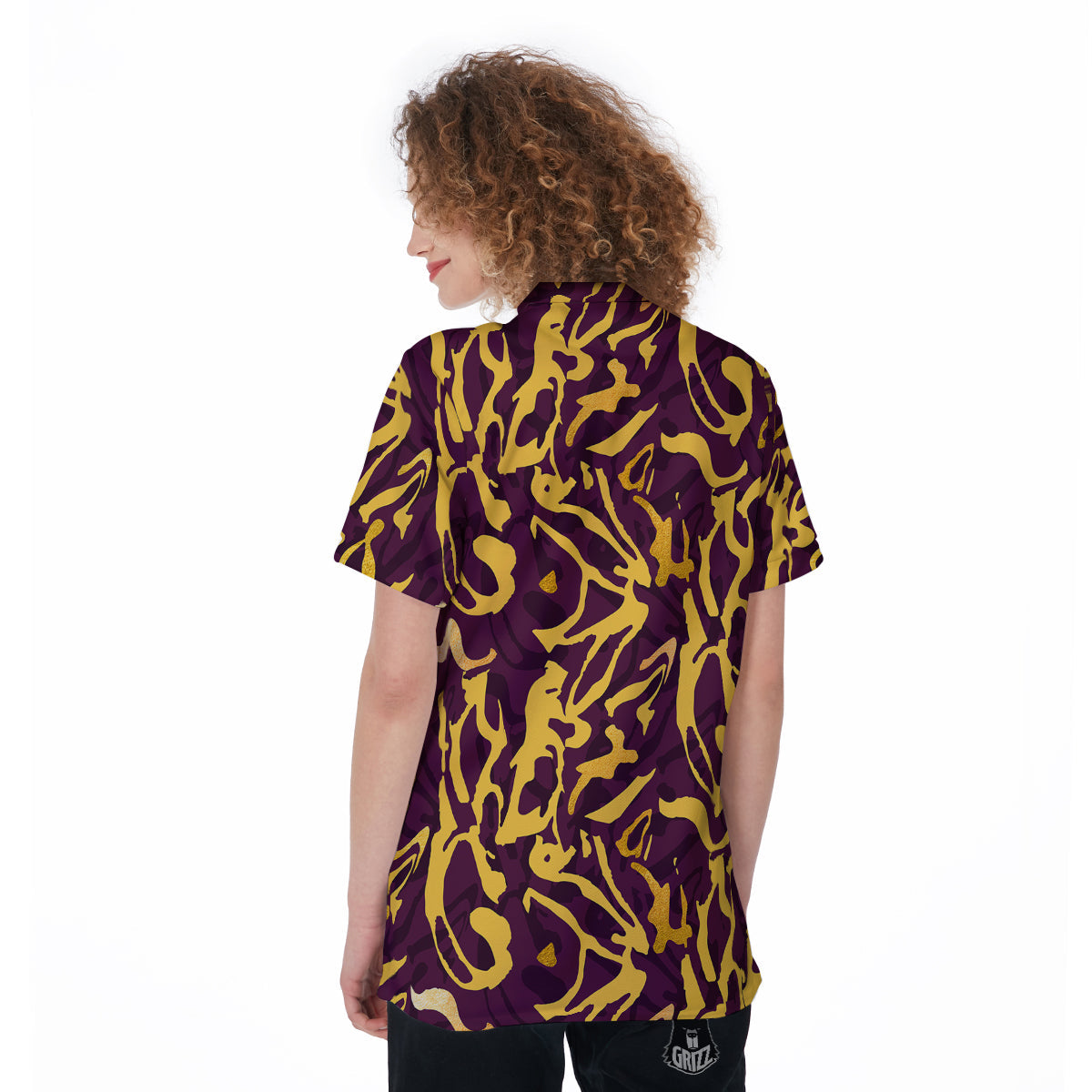 Leopard Yellow And Purple Print Pattern Women's Golf Shirts-grizzshop