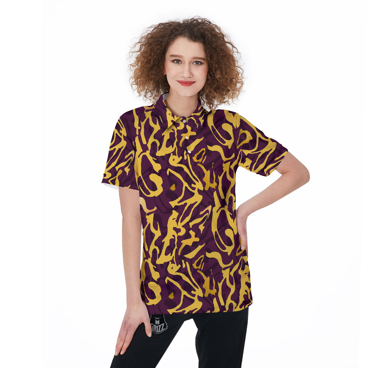 Leopard Yellow And Purple Print Pattern Women's Golf Shirts-grizzshop
