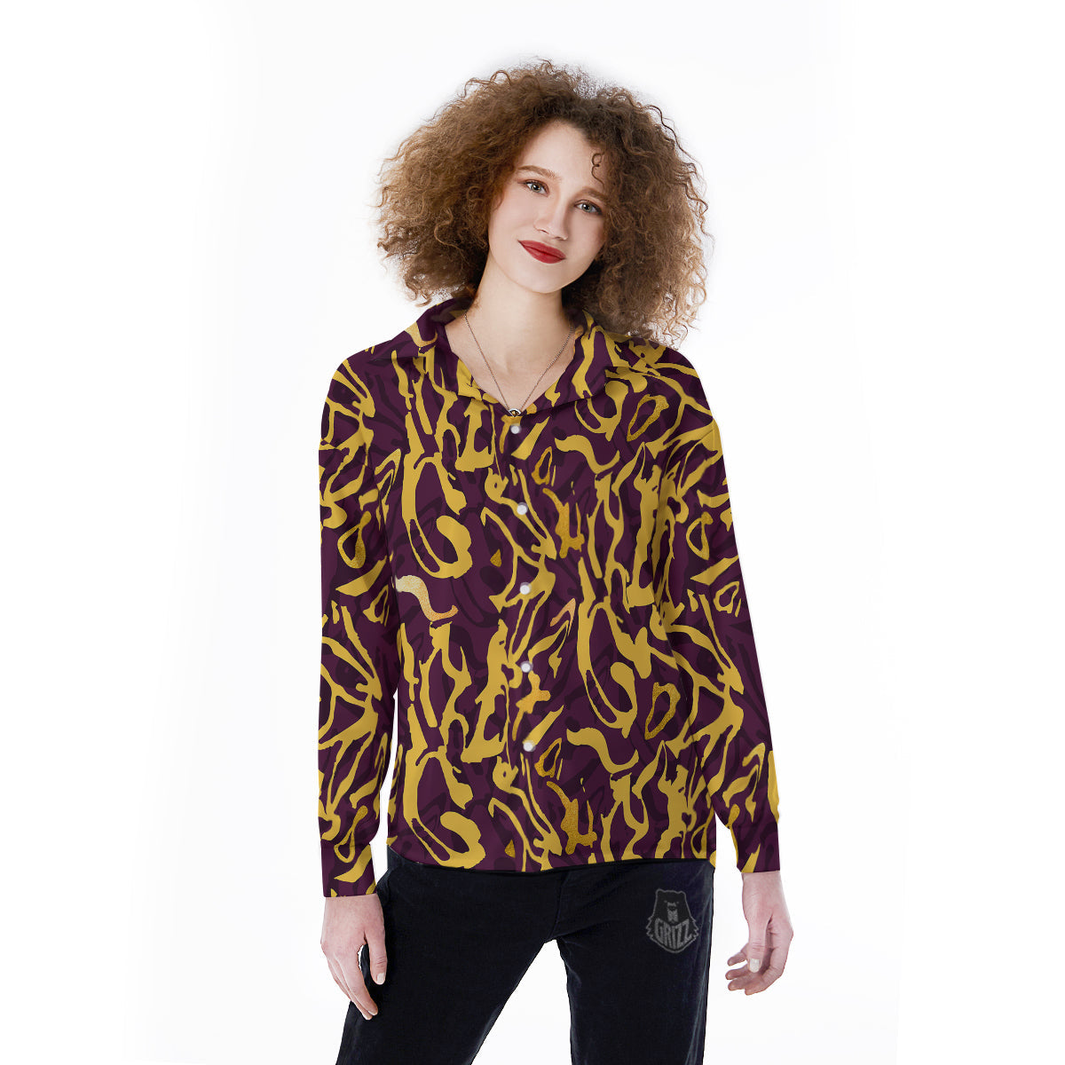 Leopard Yellow And Purple Print Pattern Women's Long Sleeve Shirts-grizzshop
