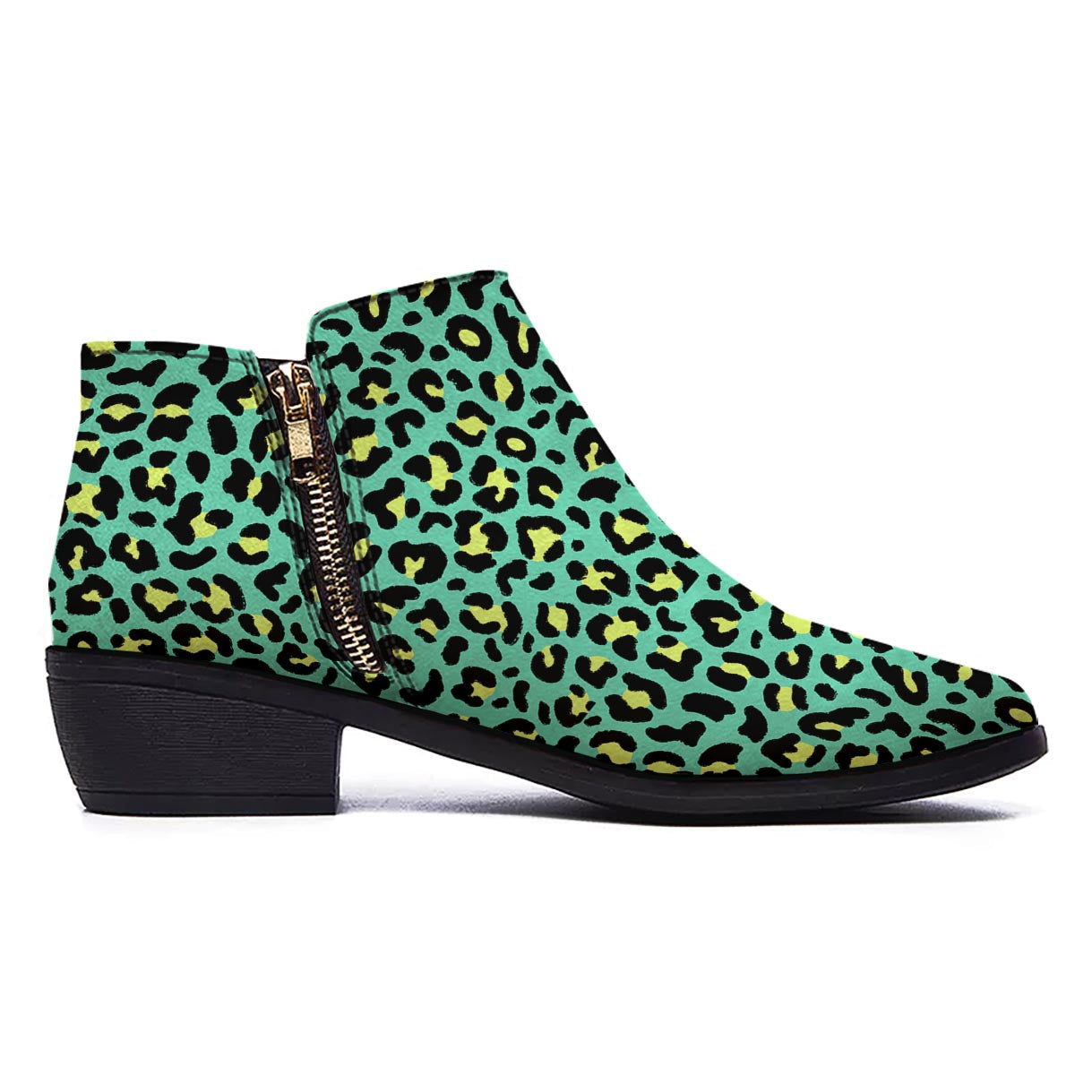 Leopard Yellow And Teal Print Pattern Ankle Boots-grizzshop