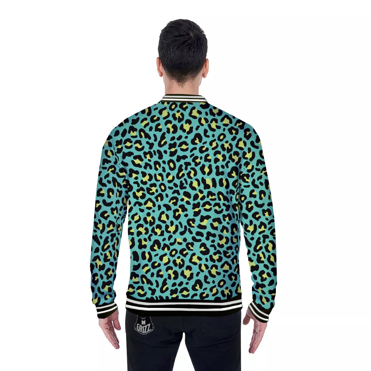 Leopard Yellow And Teal Print Pattern Baseball Jacket-grizzshop