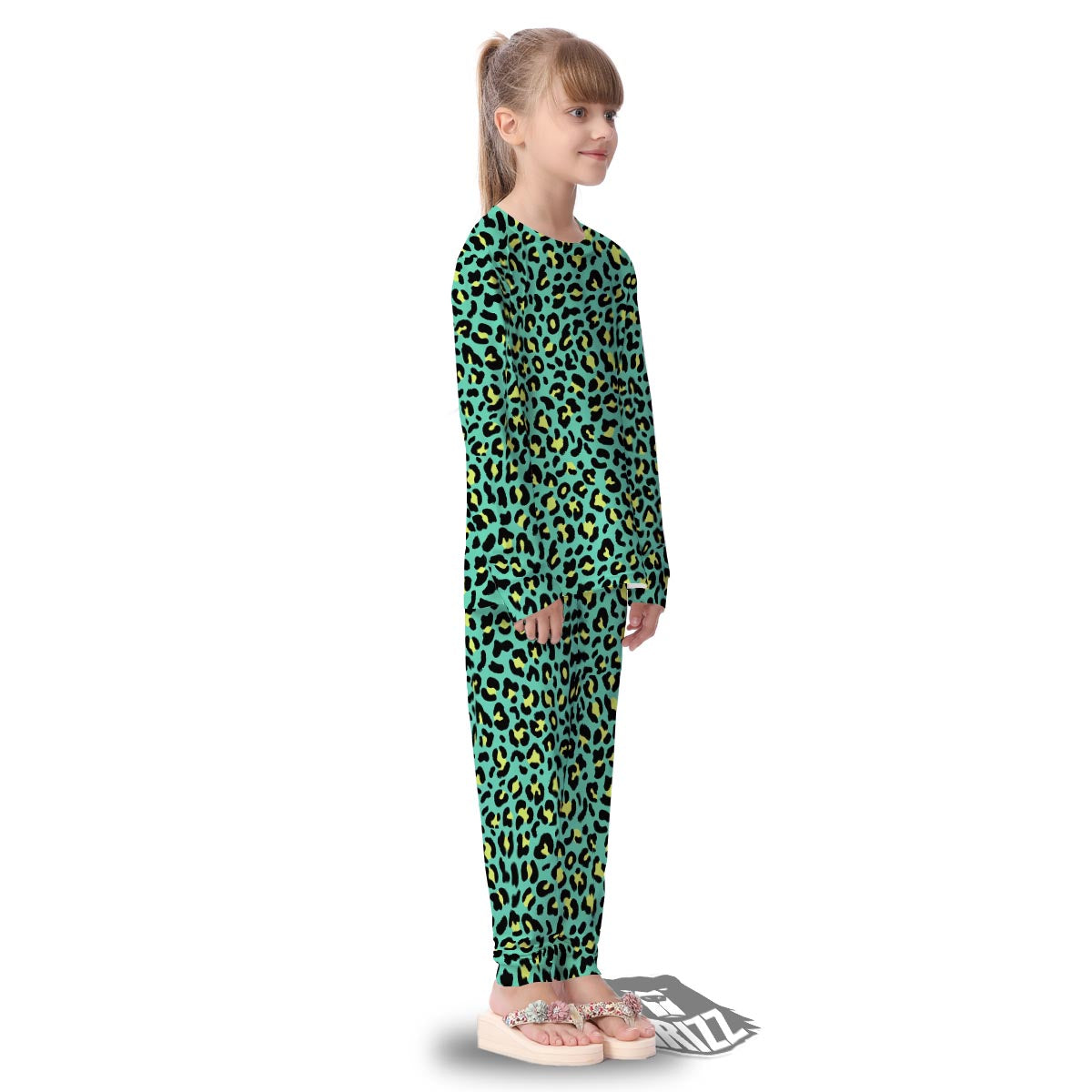 Leopard Yellow And Teal Print Pattern Kid's Pajamas-grizzshop