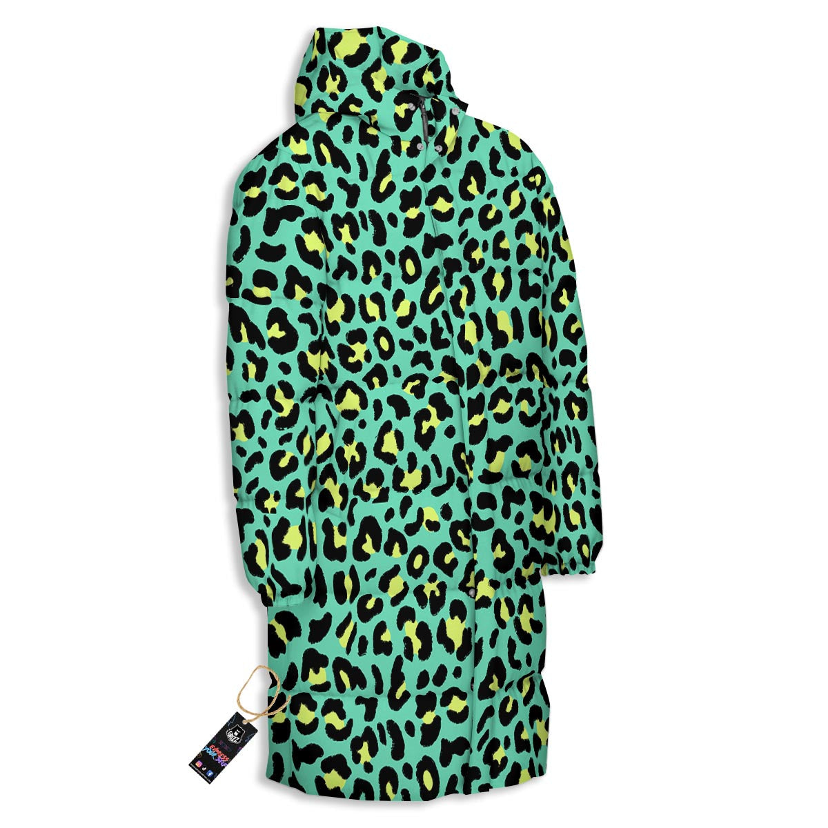 Leopard Yellow And Teal Print Pattern Long Down Jacket-grizzshop