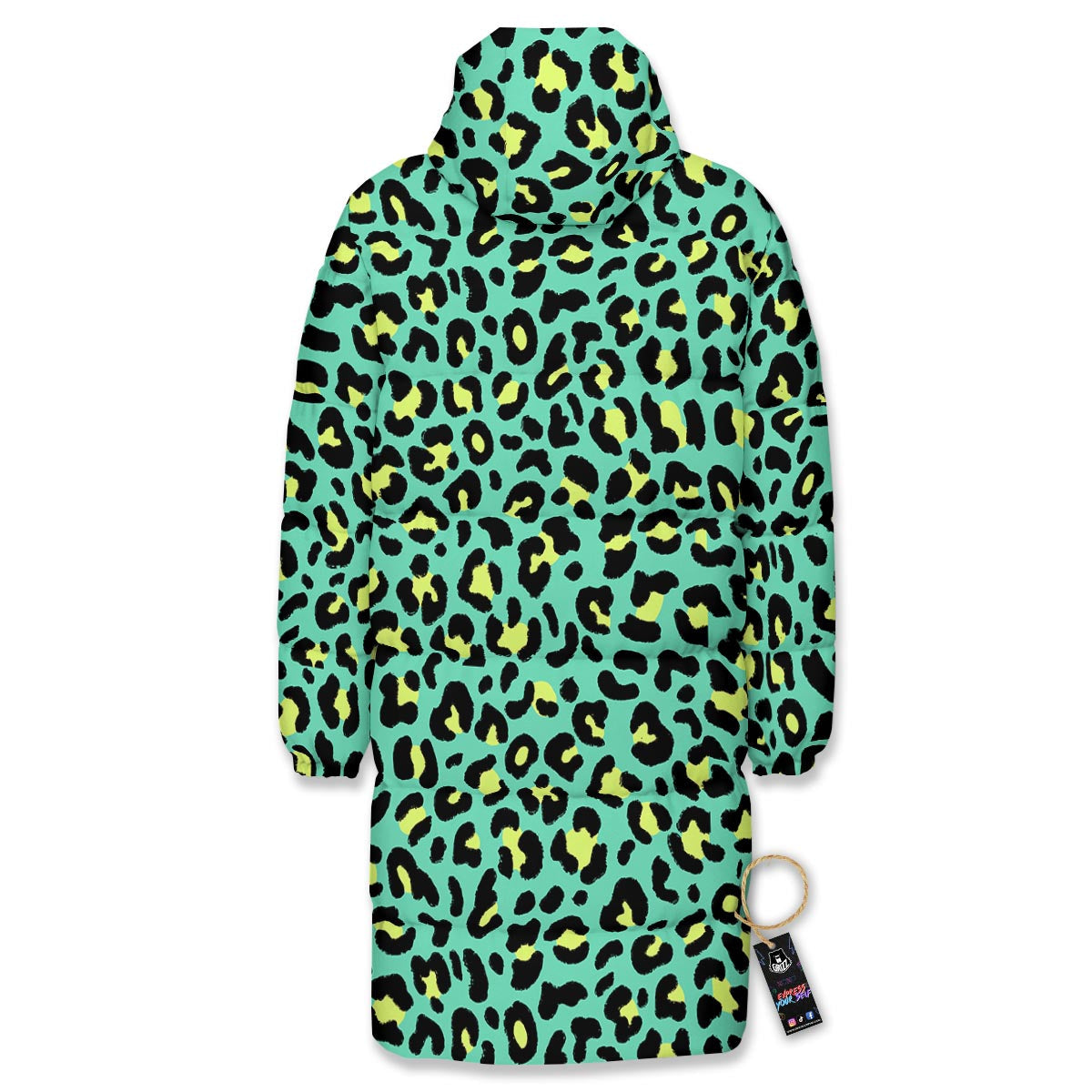Leopard Yellow And Teal Print Pattern Long Down Jacket-grizzshop