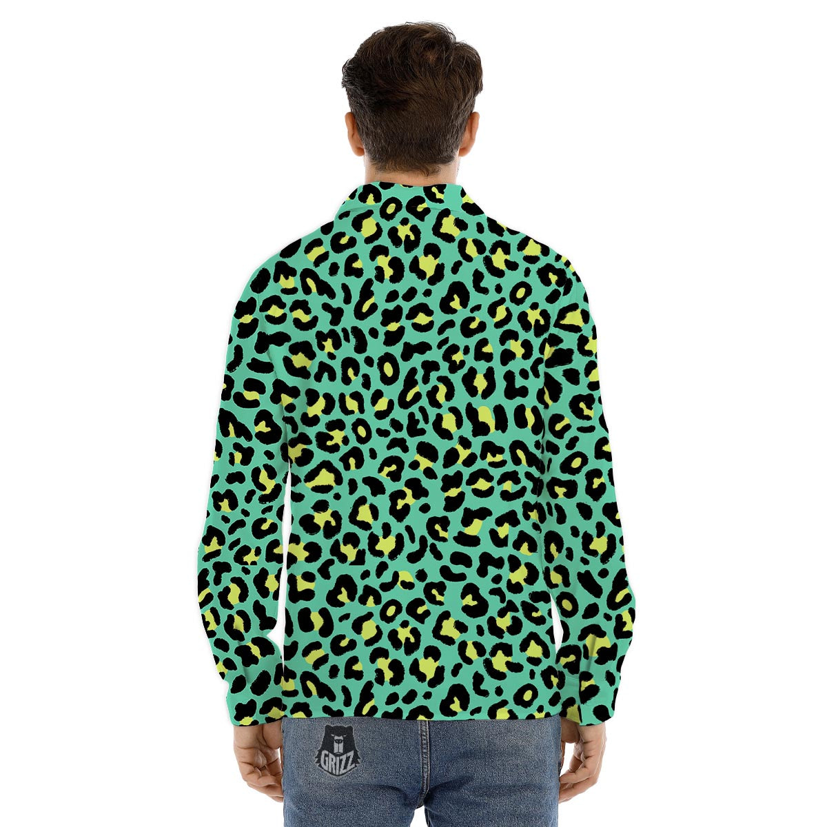 Leopard Yellow And Teal Print Pattern Men's Dress Shirts-grizzshop