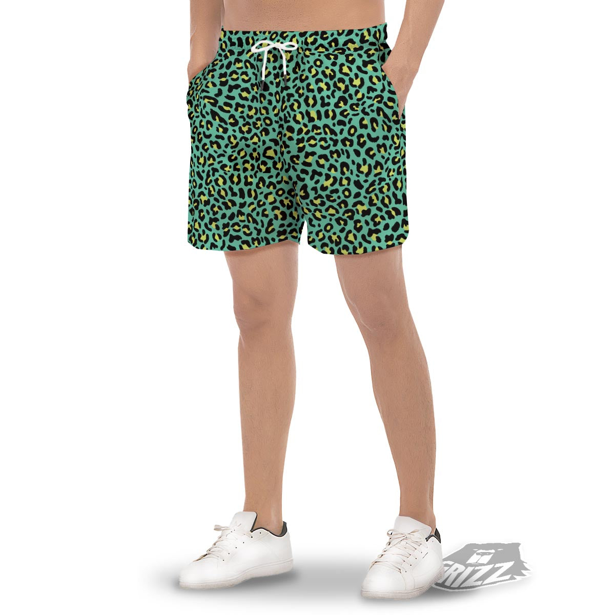 Leopard Yellow And Teal Print Pattern Men's Gym Shorts-grizzshop