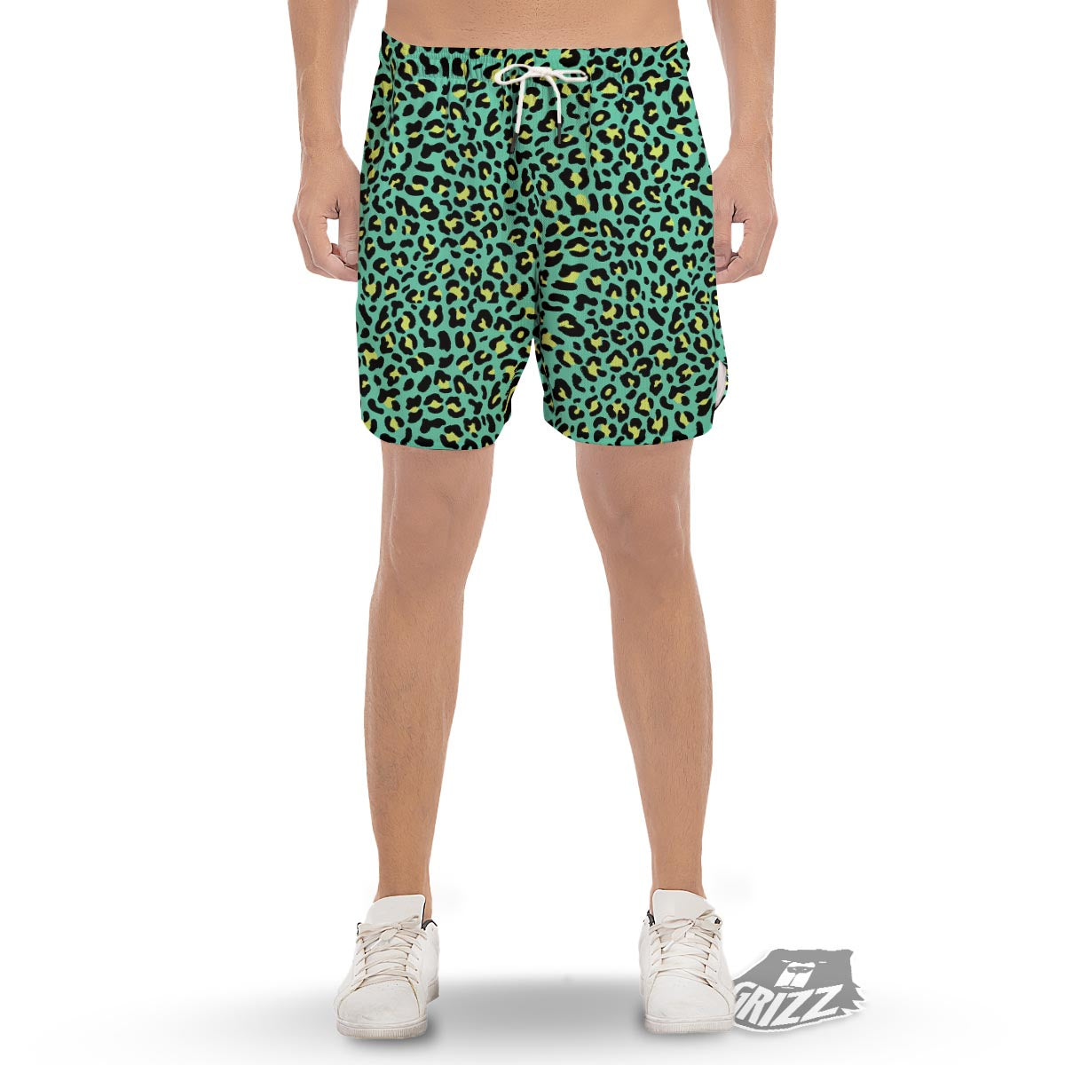 Leopard Yellow And Teal Print Pattern Men's Gym Shorts-grizzshop