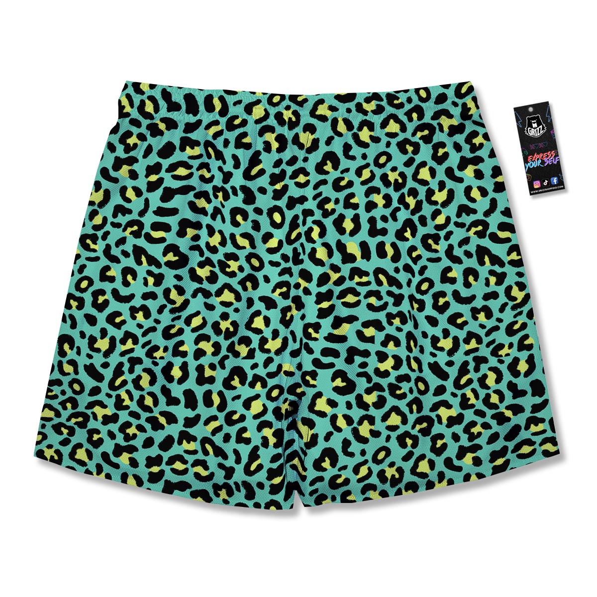 Leopard Yellow And Teal Print Pattern Men's Running Shorts-grizzshop