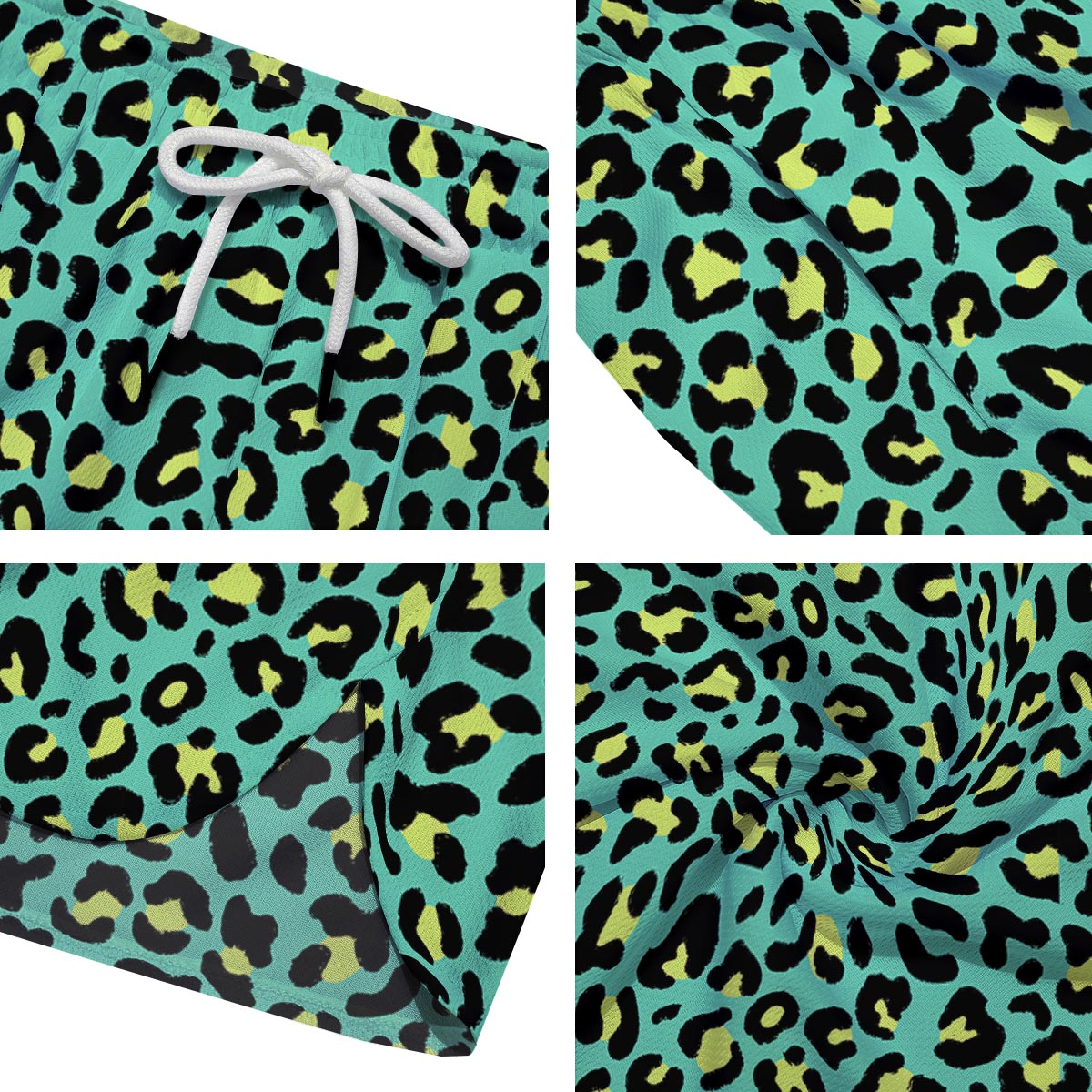 Leopard Yellow And Teal Print Pattern Men's Running Shorts-grizzshop