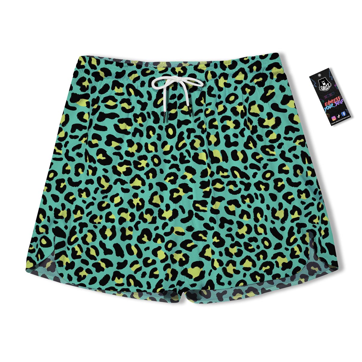 Leopard Yellow And Teal Print Pattern Men's Running Shorts-grizzshop