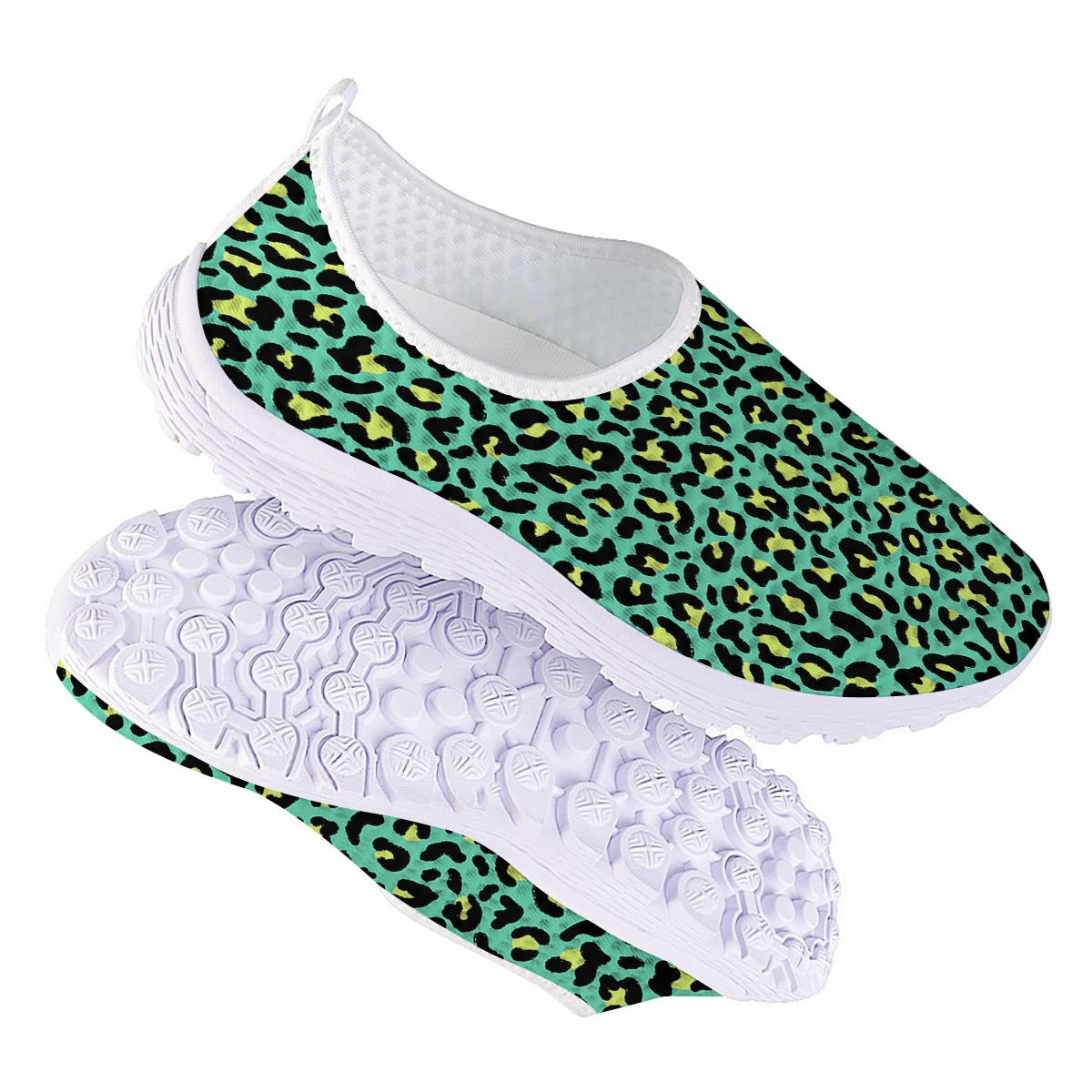 Leopard Yellow And Teal Print Pattern Nurse Shoes-grizzshop
