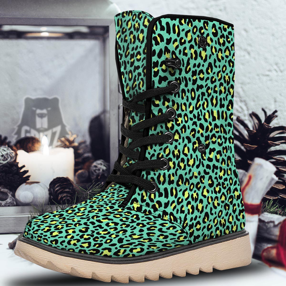 Leopard Yellow And Teal Print Pattern Snow Boots-grizzshop