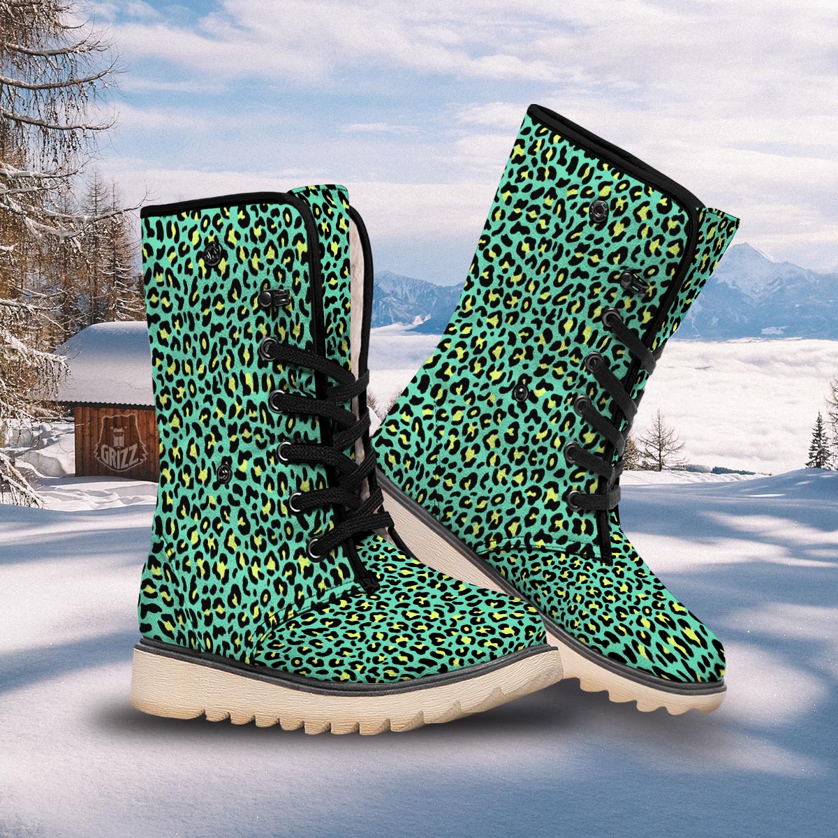 Leopard Yellow And Teal Print Pattern Snow Boots-grizzshop