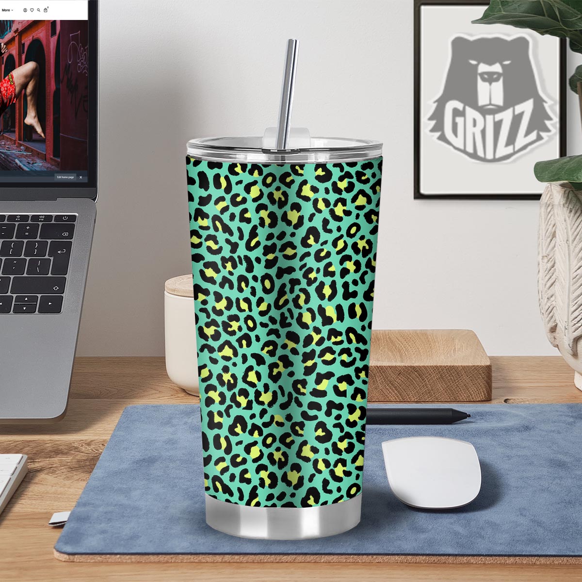 Leopard Yellow And Teal Print Pattern Tumbler-grizzshop