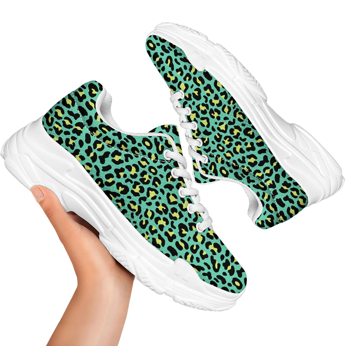 Leopard Yellow And Teal Print Pattern White Chunky Shoes-grizzshop