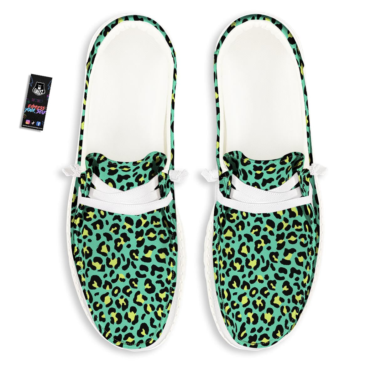 Leopard Yellow And Teal Print Pattern White Loafers-grizzshop