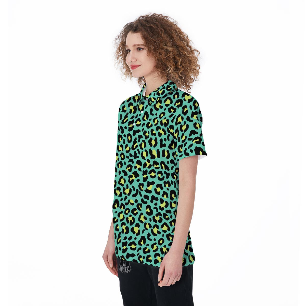 Leopard Yellow And Teal Print Pattern Women's Golf Shirts-grizzshop