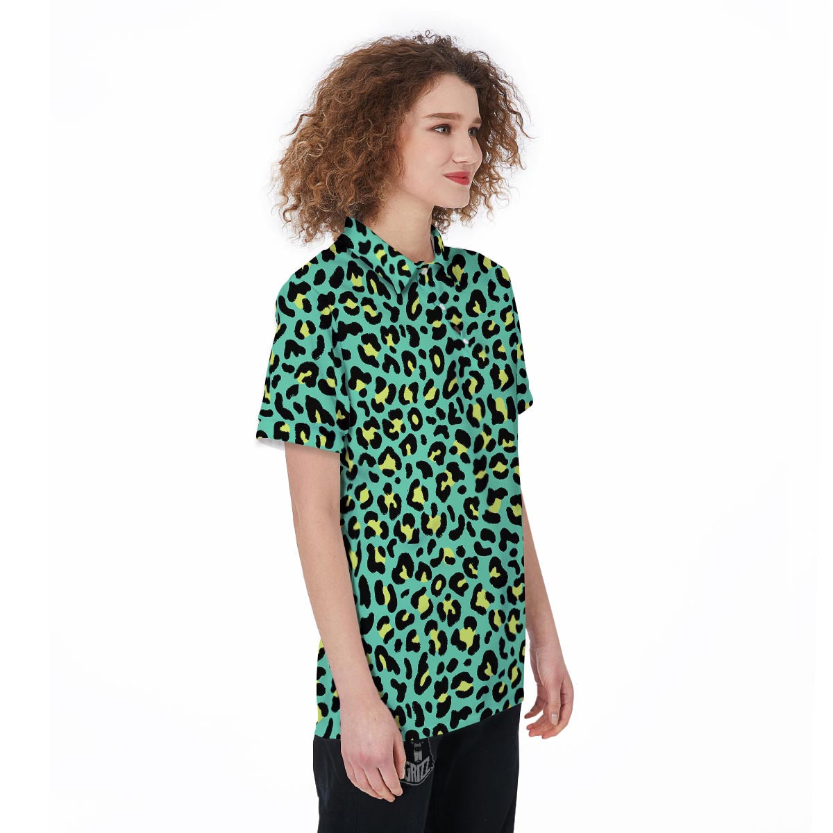 Leopard Yellow And Teal Print Pattern Women's Golf Shirts-grizzshop