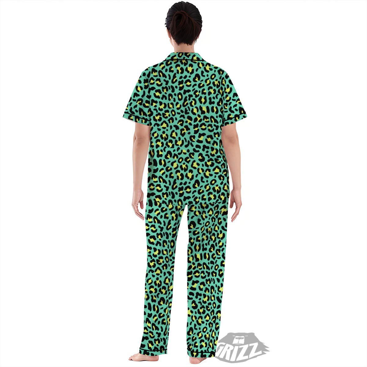 Leopard Yellow And Teal Print Pattern Women's Pajamas Set-grizzshop