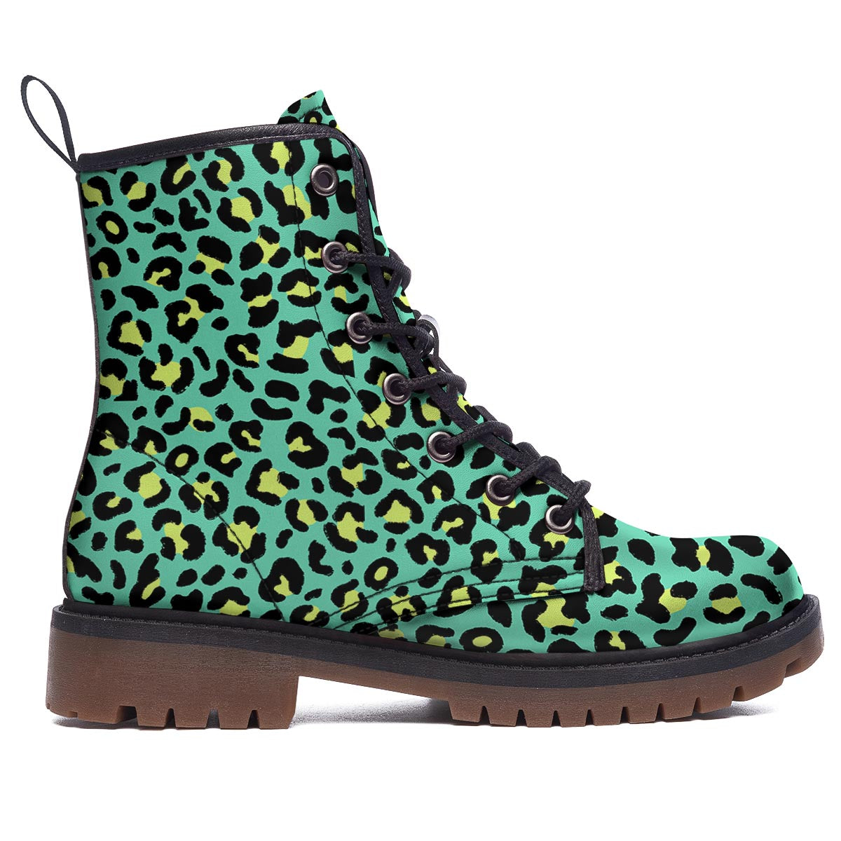 Leopard Yellow And Teal Print Pattern Work Boots-grizzshop