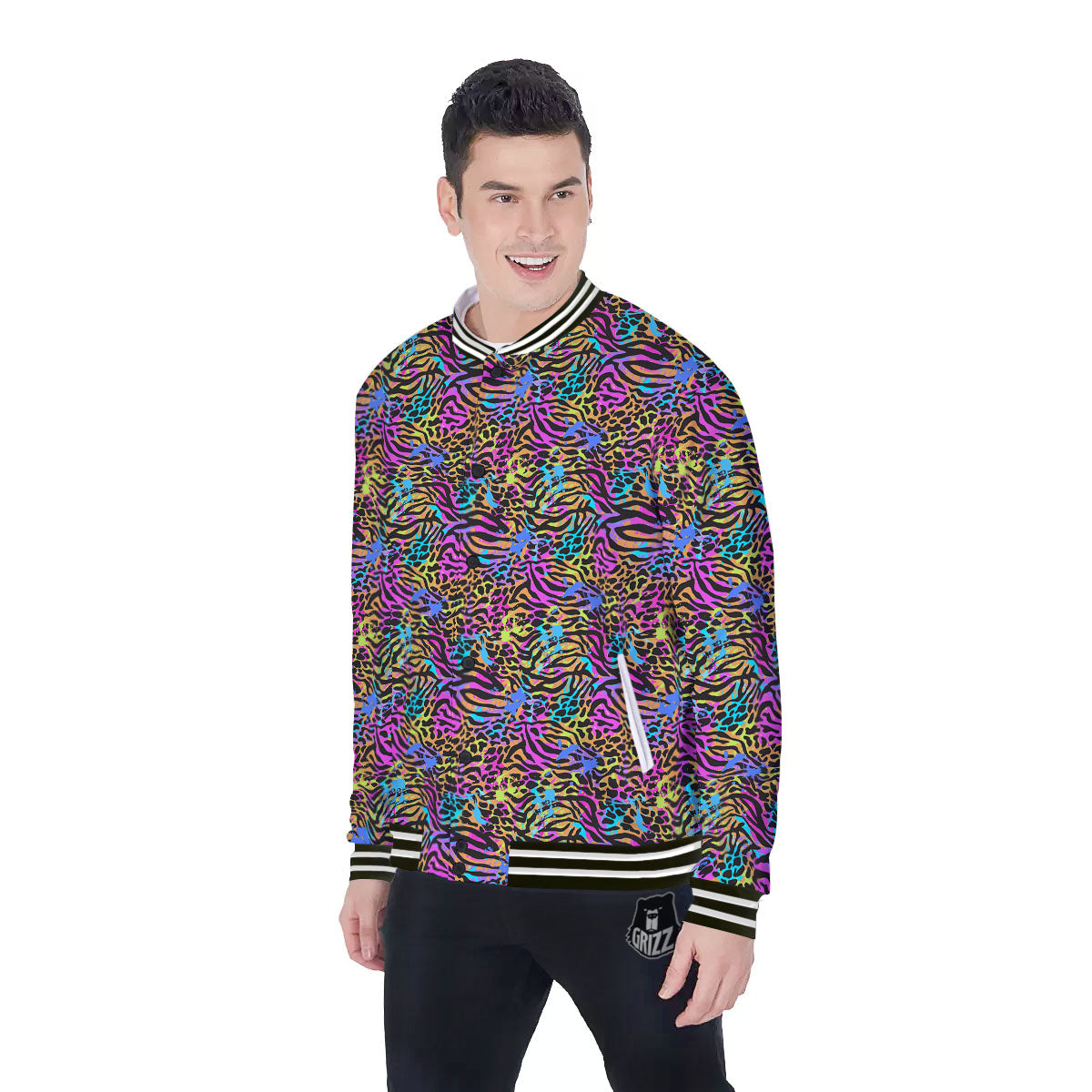 Leopard Zebra Colorful Print Pattern Baseball Jacket-grizzshop