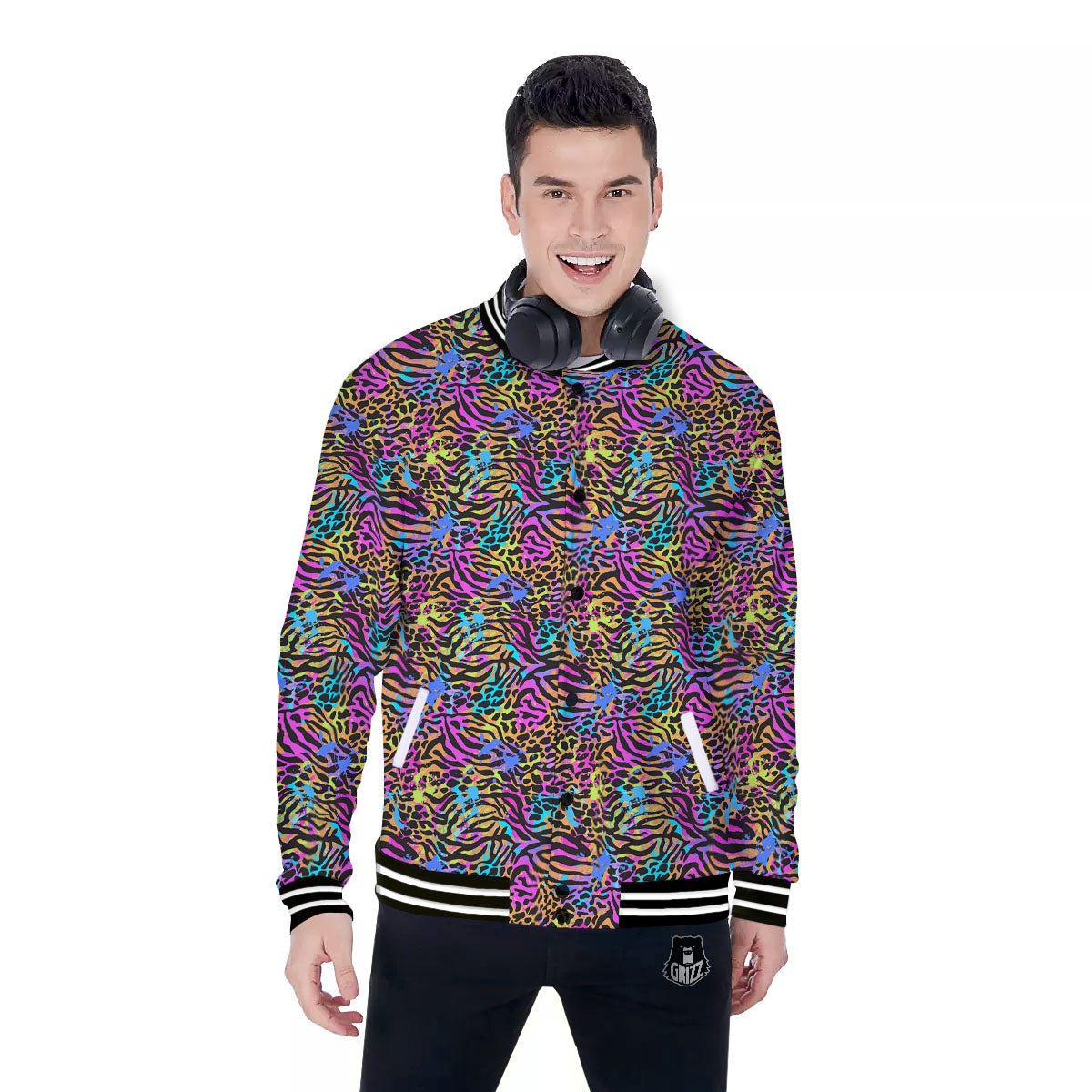 Leopard Zebra Colorful Print Pattern Baseball Jacket-grizzshop