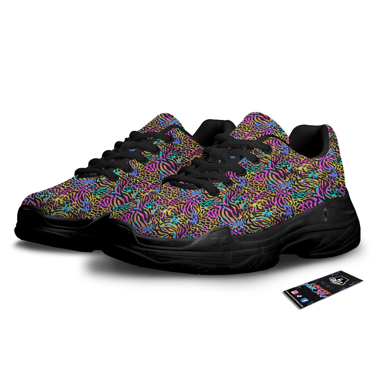 Leopard Zebra Colorful Print Pattern Black Chunky Shoes-grizzshop