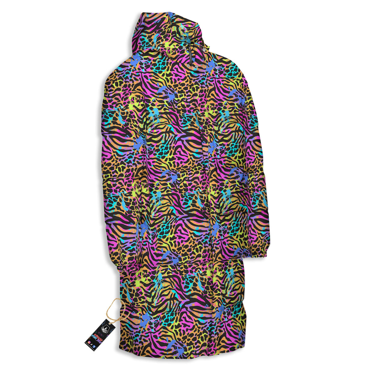Leopard Zebra Colorful Print Pattern Long Down Jacket-grizzshop