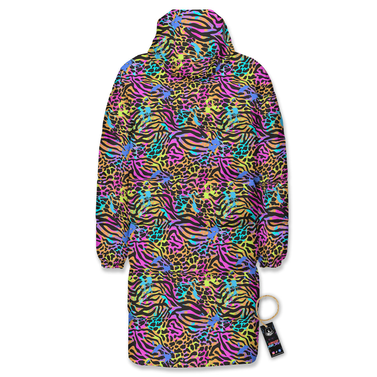 Leopard Zebra Colorful Print Pattern Long Down Jacket-grizzshop
