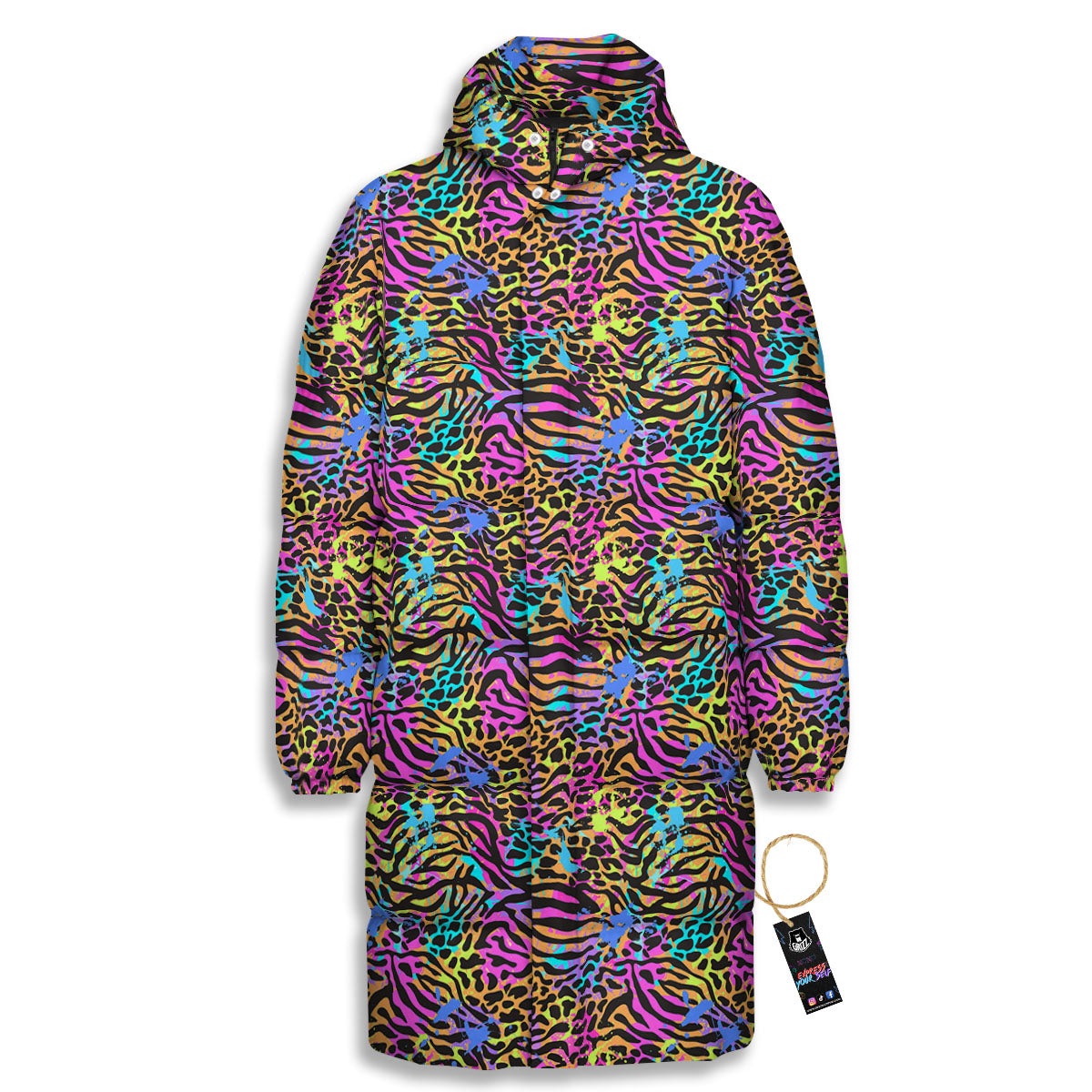 Leopard Zebra Colorful Print Pattern Long Down Jacket-grizzshop