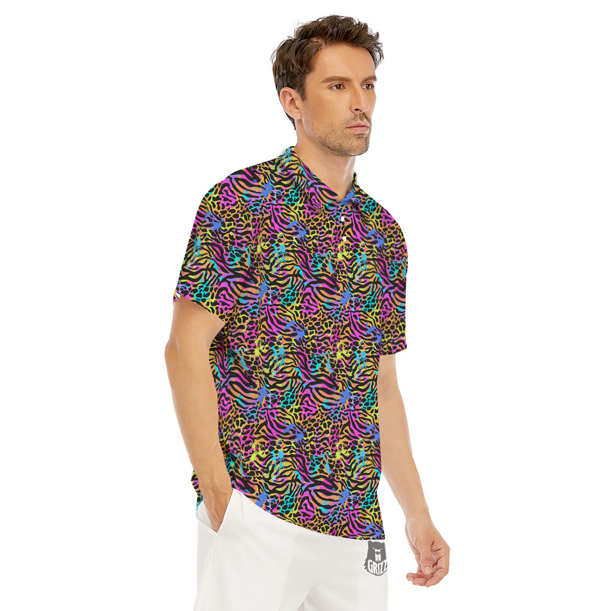 Leopard Zebra Colorful Print Pattern Men's Golf Shirts-grizzshop