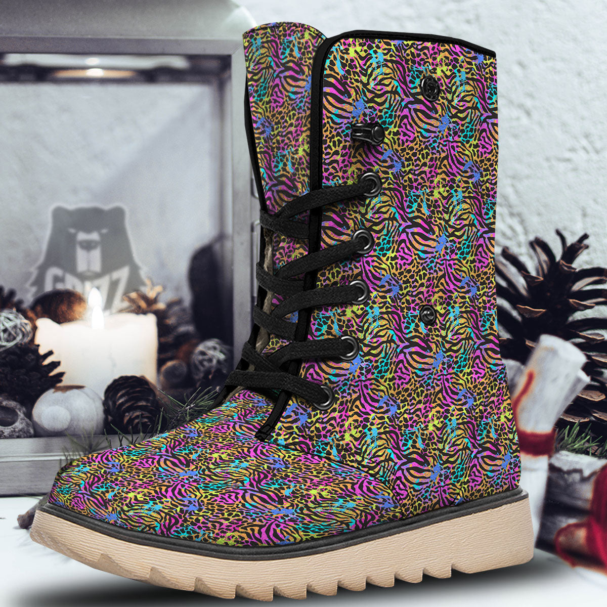 Leopard Zebra Colorful Print Pattern Snow Boots-grizzshop