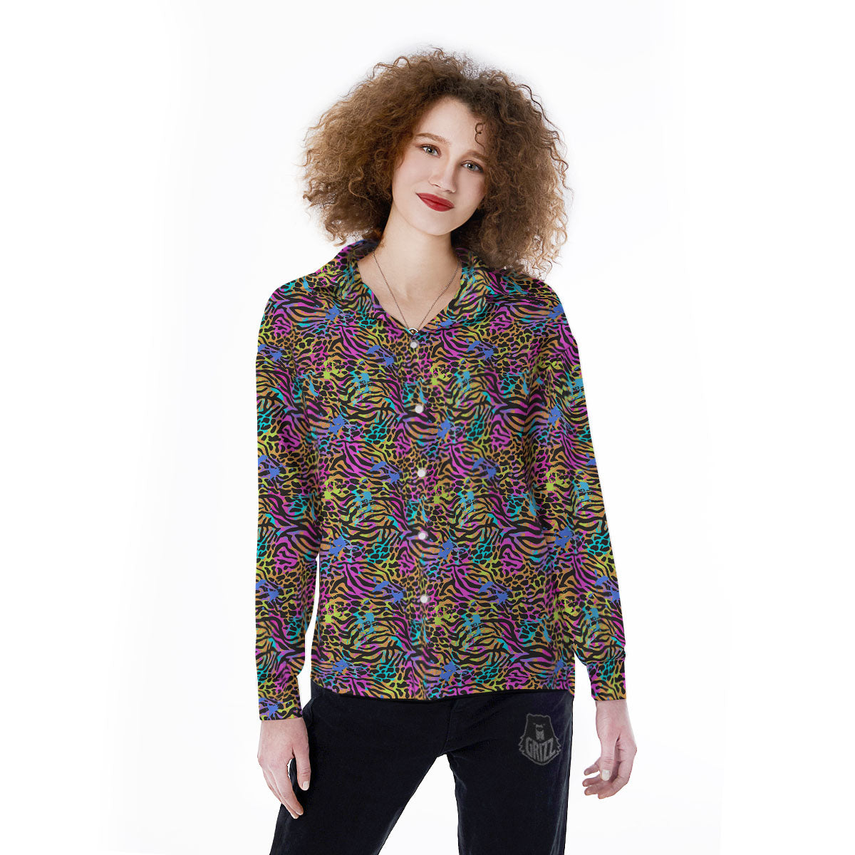 Leopard Zebra Colorful Print Pattern Women's Long Sleeve Shirts-grizzshop