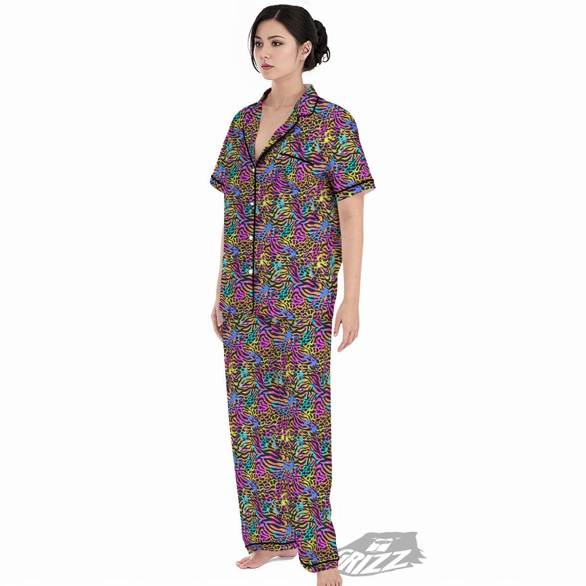 Leopard Zebra Colorful Print Pattern Women's Pajamas Set-grizzshop