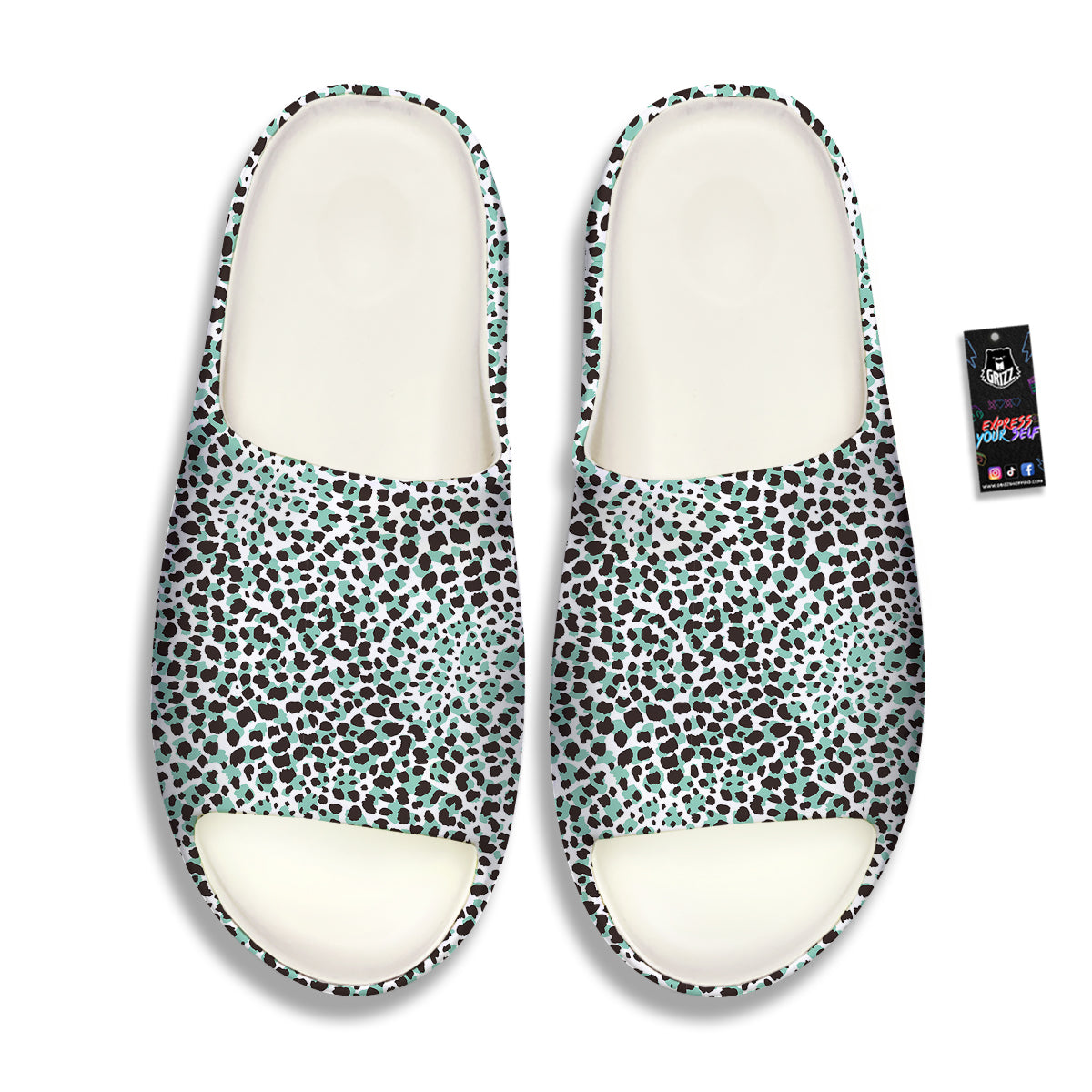 Leopard Teal And White Print Pattern Sandals-grizzshop